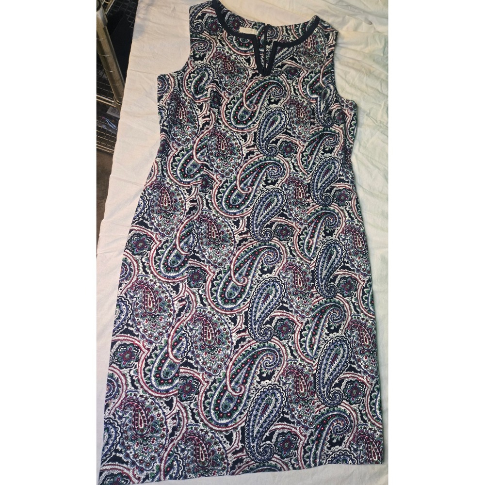 Talbots Petites Women 10P Paisley Sleeveless Sheath Dress Preppy Modern Classic